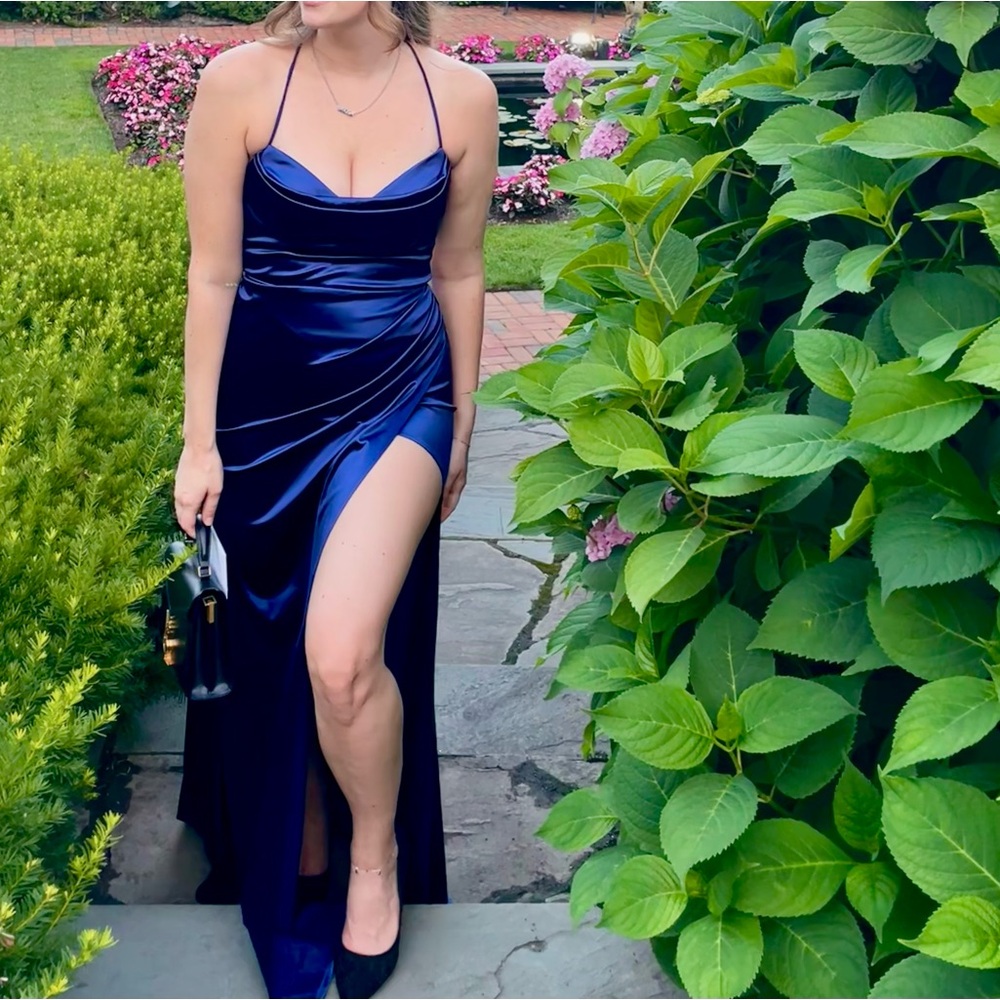 Elegant Blue Satin Dress